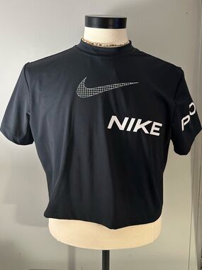 Nike Black Crop Tee with White Swoosh and Logo